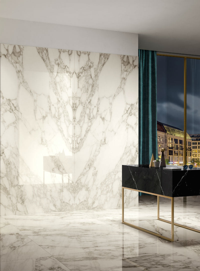 Arabesque Pearl - Book Matched 120 x 260cm, tile from Irwin Tiles, Co. Monaghan