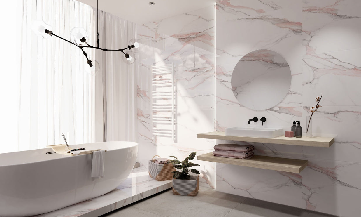 Fantasy Pink 60 x 120cm, gloss porcelain tile for kitchens, bathrooms and hallways at Irwin Tiles