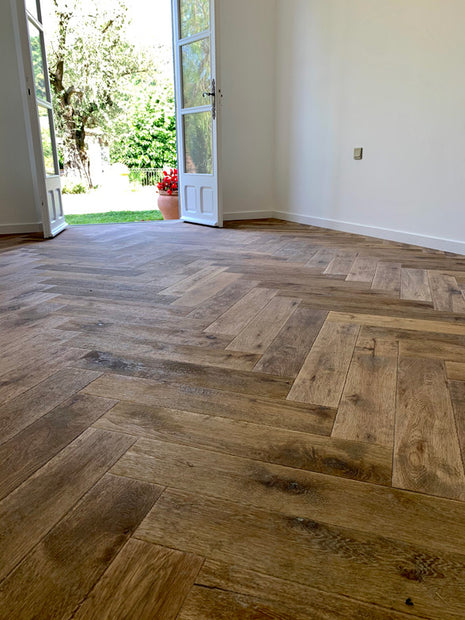 Farm Antique Engineered Herringbone, medium oiled engineered wood flooring at Irwin Tiles