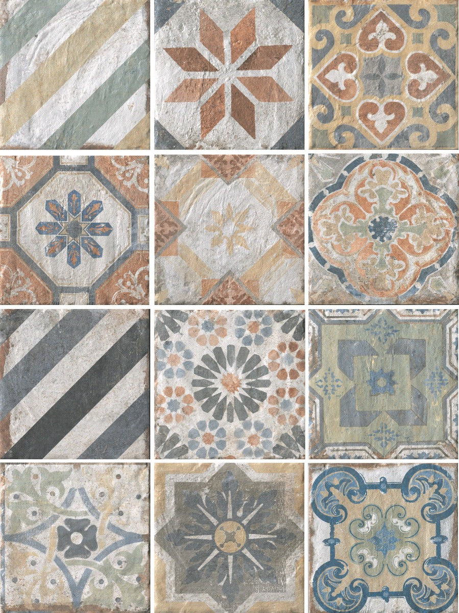 Finca Vigia 20x20cm tile, multi-colour matt, at Irwin Tiles
