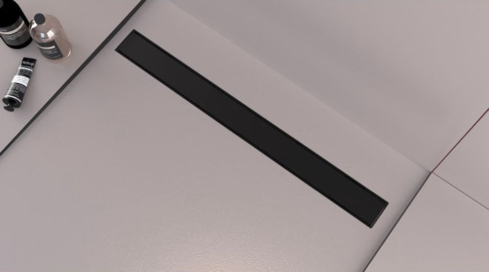 Fixplus Premium Shower Linear Drain Matt Black, shower drain stocked at Irwin Tiles, Castleblayney