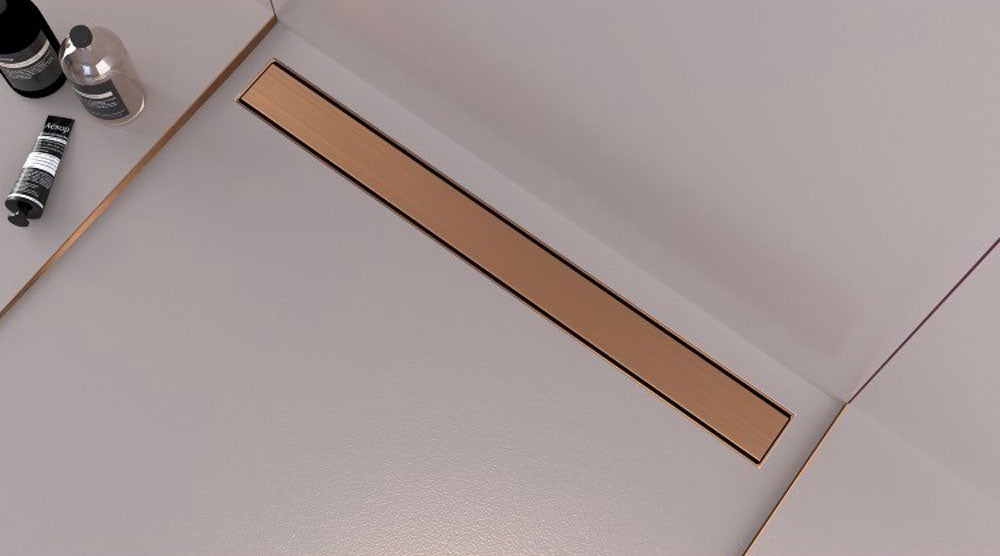 Fixplus Premium Shower Linear Drain Satin Bronze, shower drain stocked at Irwin Tiles, Castleblayney