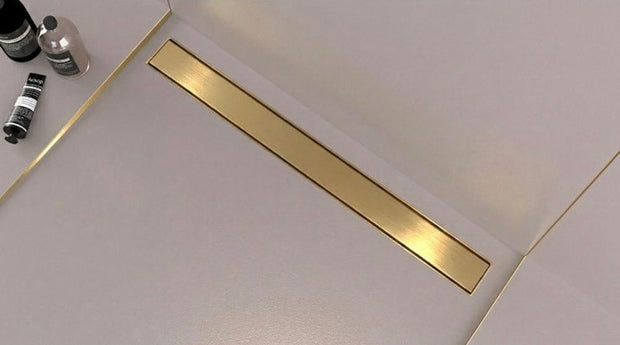 Fixplus Premium Shower Linear Drain Satin Gold, shower drain stocked at Irwin Tiles, Castleblayney