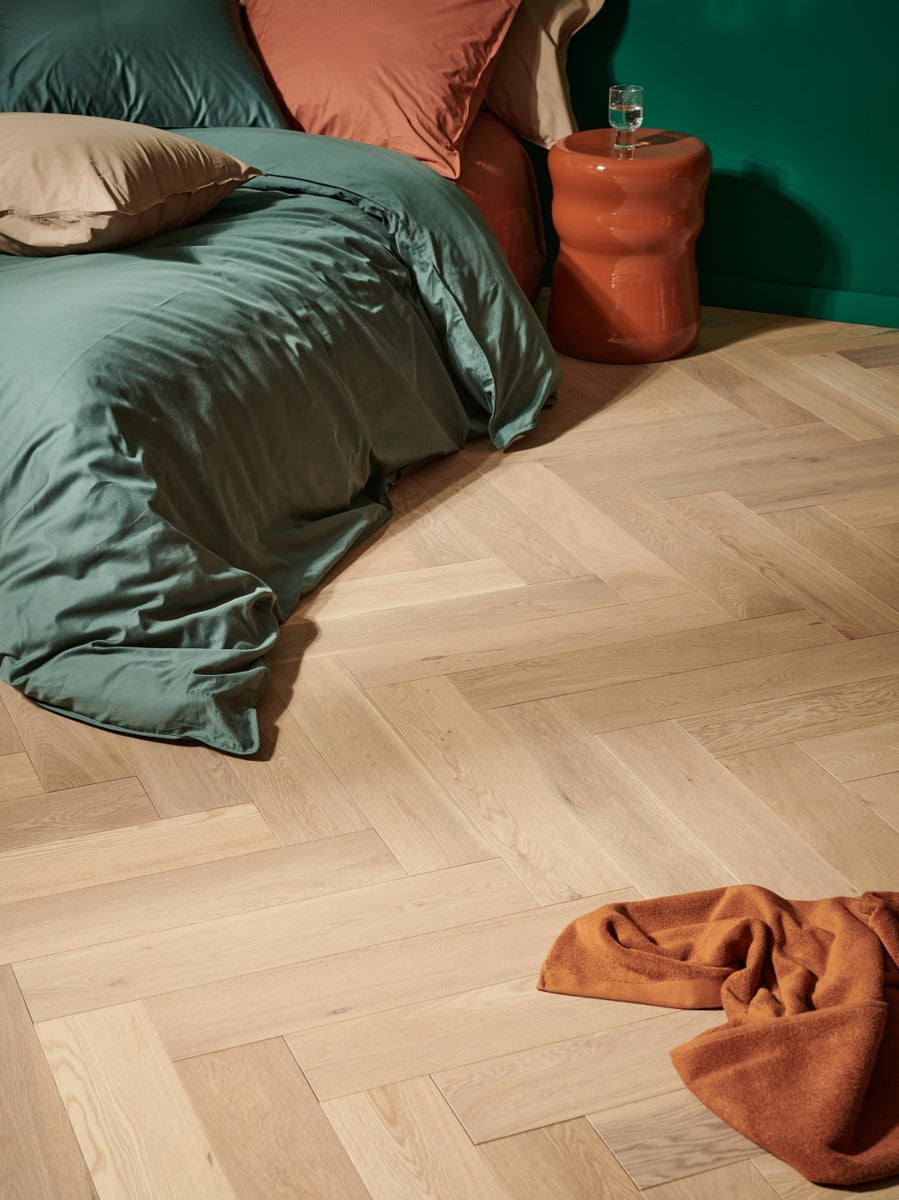 Alta Invisible Engineered Herringbone, oiled engineered wood flooring for living rooms, bedrooms and hallways at Irwin Tiles
