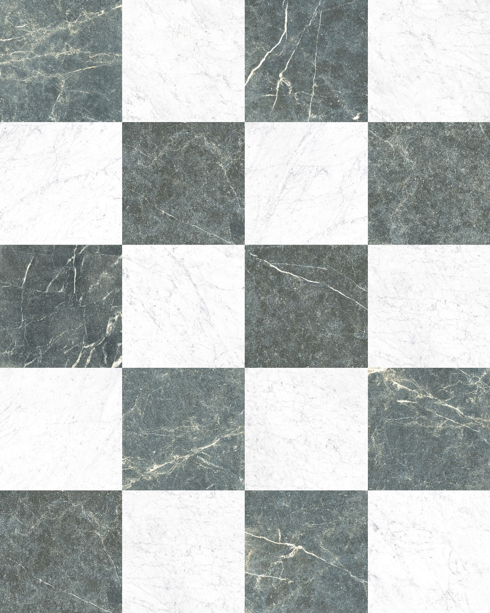Francia Verde & Marmi Carrara Chequered 30x30cm, porcelain tile at Irwin Tiles