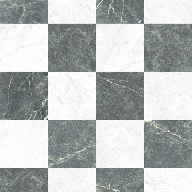 Francia Verde & Marmi Carrara Chequered 30x30cm, porcelain tile at Irwin Tiles
