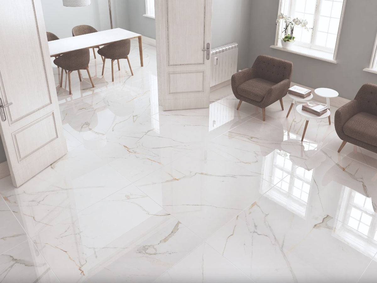 Golden Blanco 120 x 120cm, gloss tile at Irwin Tiles