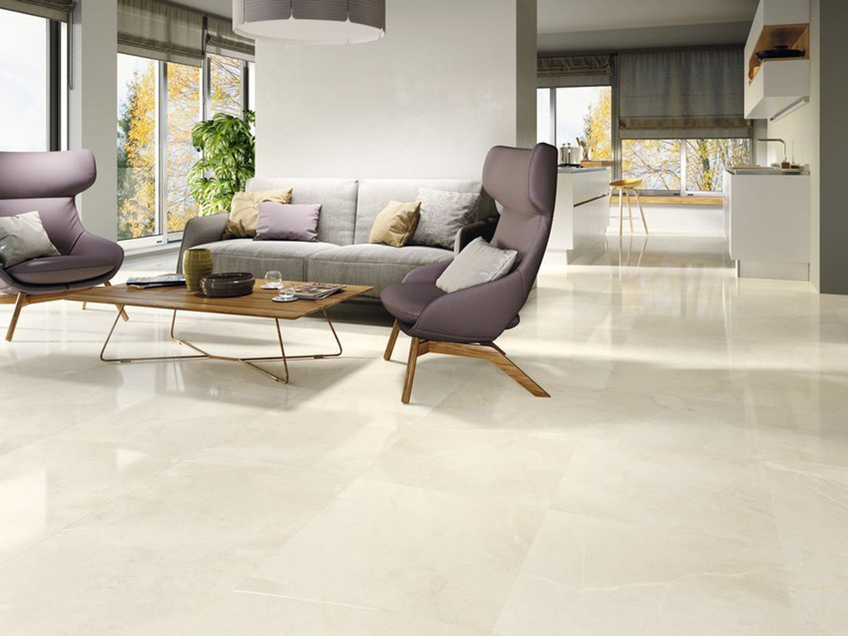 Gothel Cream 60 x 60cm, gloss floor tile at Irwin Tiles