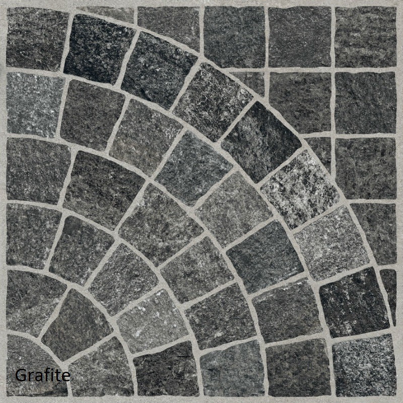 Valeria Grafite Arco (Cobble-Look with Arch) 60 x 60 x 2cm, matt paving at Irwin Tiles
