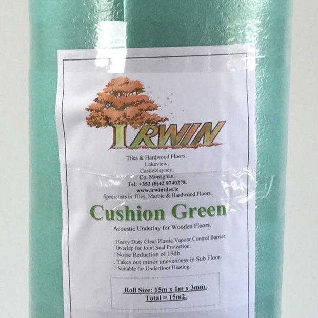 Cushion Green Acoustic Underlay 3mm, flooring underlay at Irwin Tiles