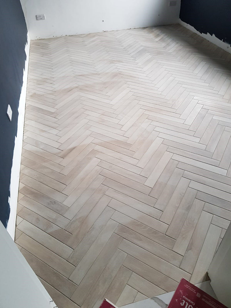 Greenwood Beige Herringbone, porcelain tile in 7.5x45cm at Irwin Tiles