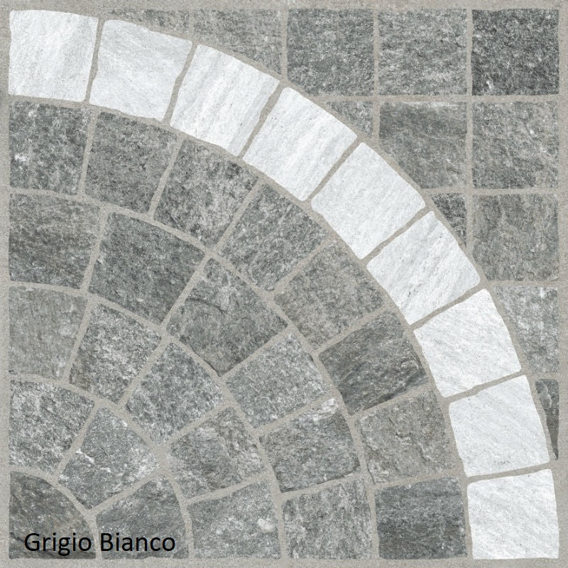 Valeria Grigio Bianco Arco (Cobble-Look with Arch) 60 x 60 x 2cm, matt paving at Irwin Tiles