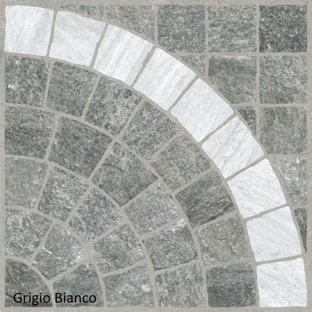 Valeria Grigio Bianco Arco (Cobble-Look with Arch) 60 x 60 x 2cm, matt paving at Irwin Tiles