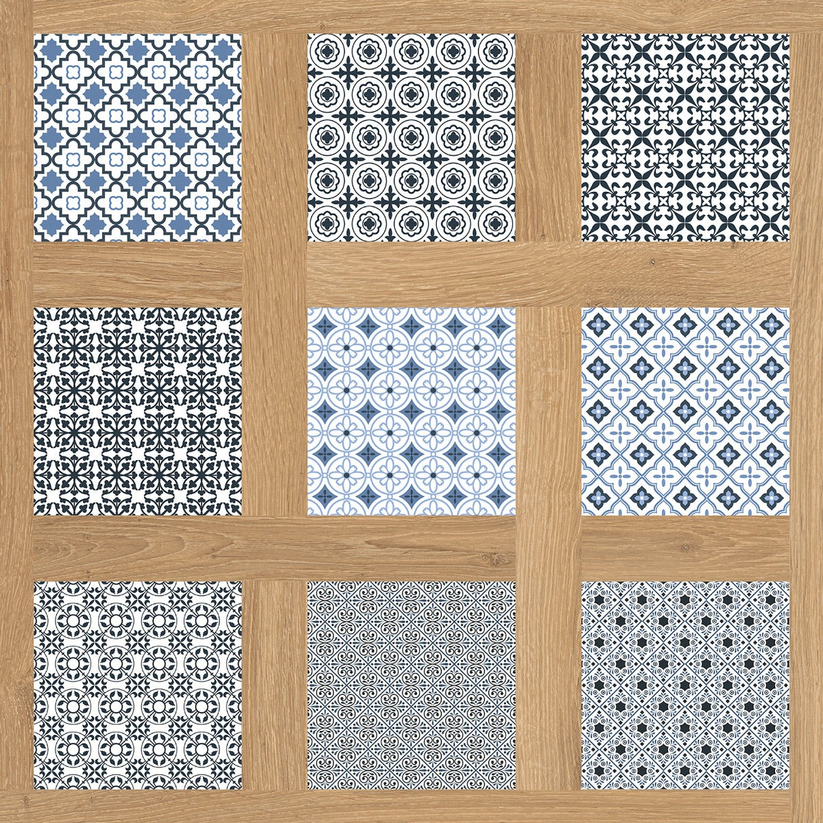 Groove Cassettone Majolica 80x80cm tile, multi-colour matt, at Irwin Tiles