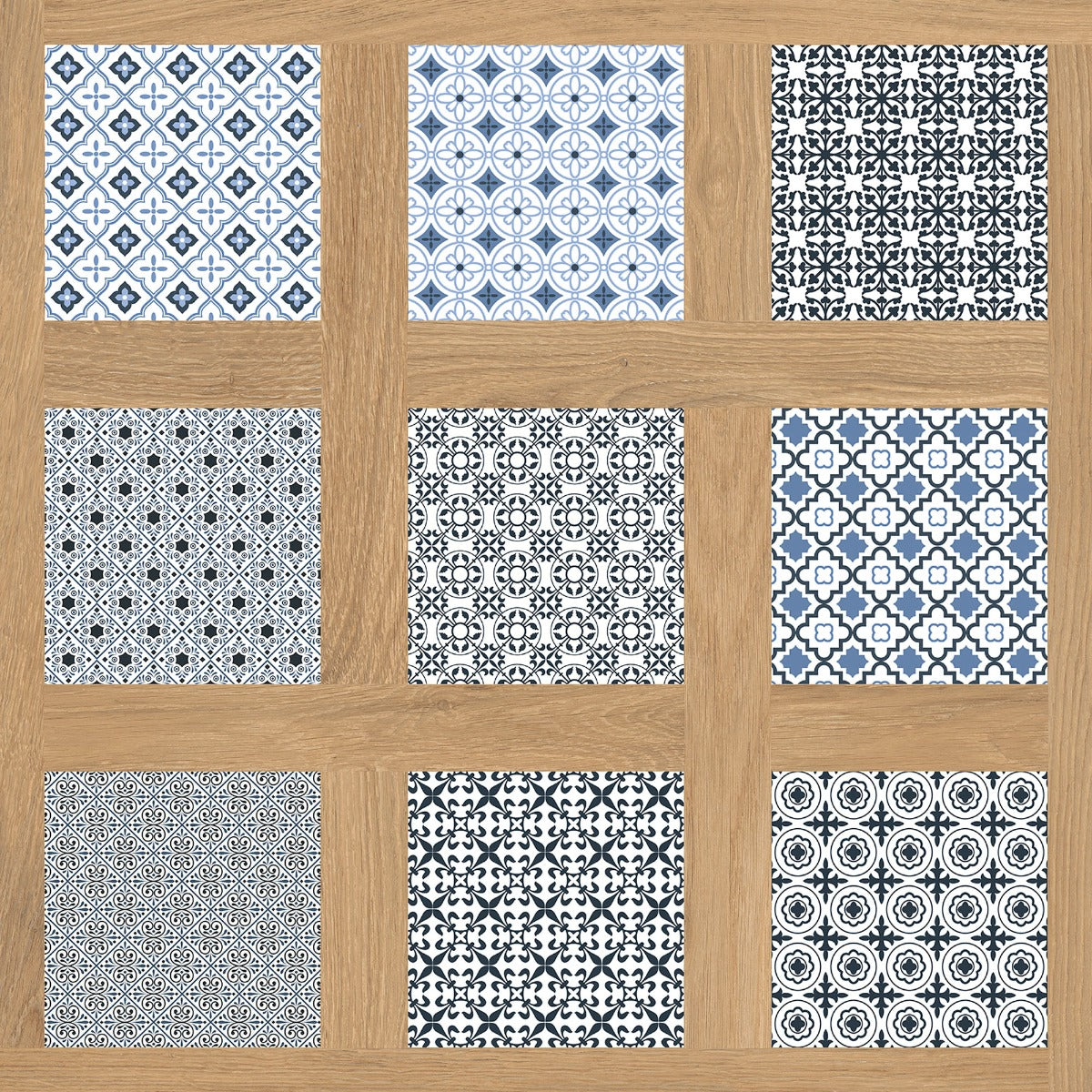Groove Cassettone Majolica 80x80cm, multi-colour tile from Irwin Tiles, Co. Monaghan