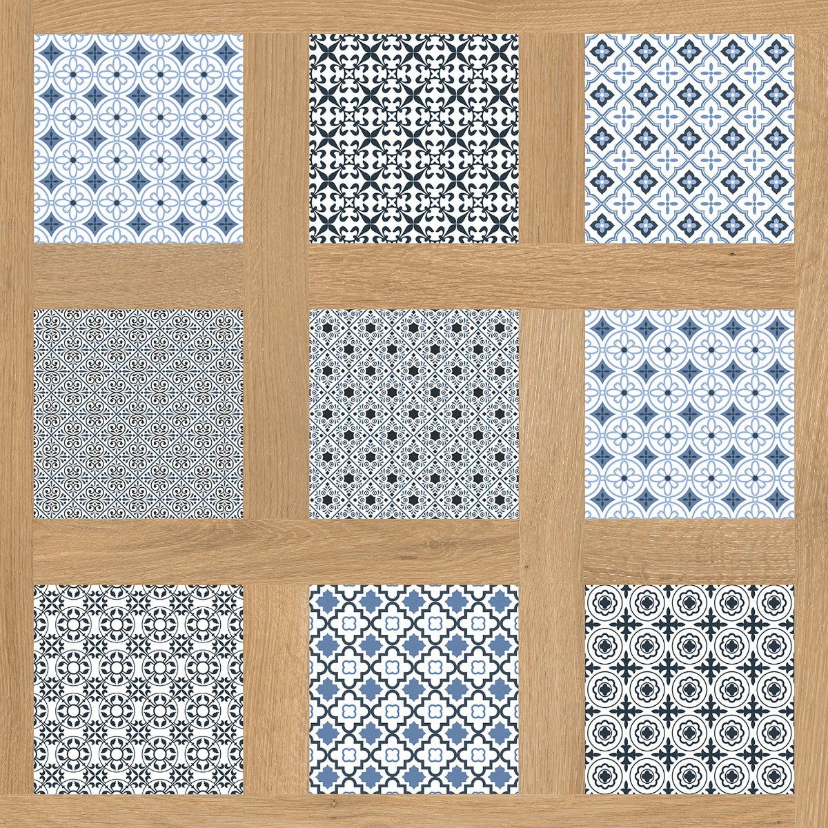 Groove Cassettone Majolica 80x80cm, multi-colour matt tile at Irwin Tiles