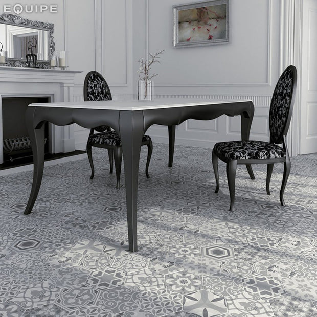 Hexatile Harmony Decor Black & White 17.5 x 20cm, matt tile at Irwin Tiles