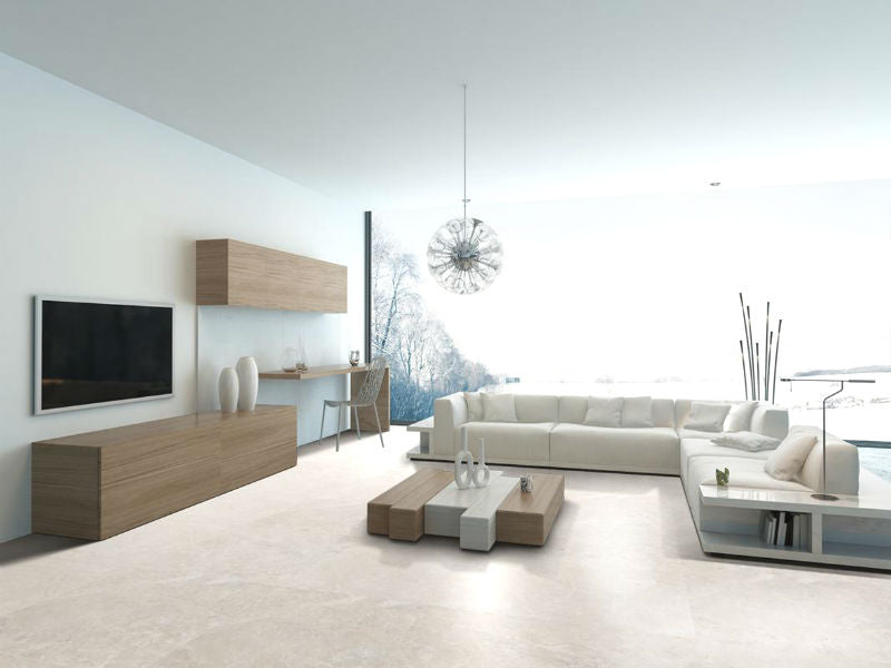 Hersai Crema 75 x 75cm, matt porcelain tile for bathroom and other wet floors at Irwin Tiles