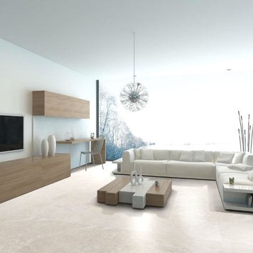 Hersai Crema 75 x 75cm, matt porcelain tile for bathroom and other wet floors at Irwin Tiles