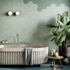 Hex Sky (Plain) 25x22cm, porcelain tile at Irwin Tiles