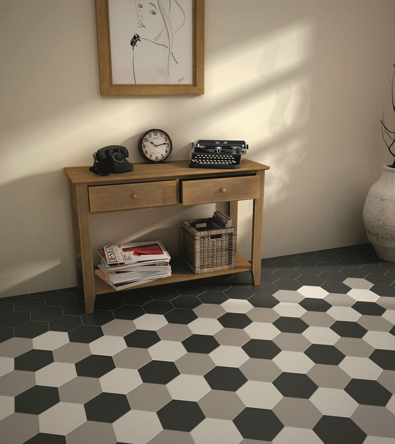 Hexatile Grey 17.5 x 20cm, matt tile at Irwin Tiles
