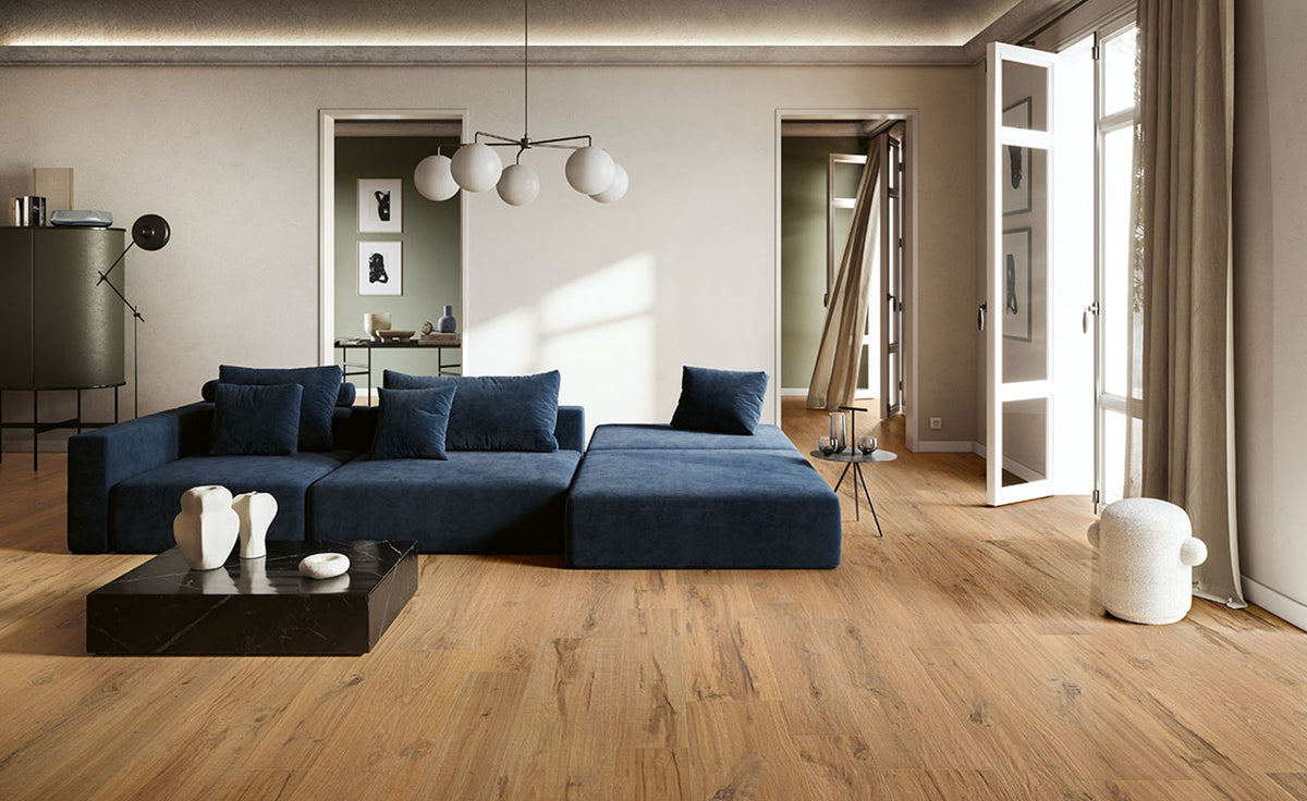 Rovere Antico 20 x 120cm, light wood effect matt tile at Irwin Tiles