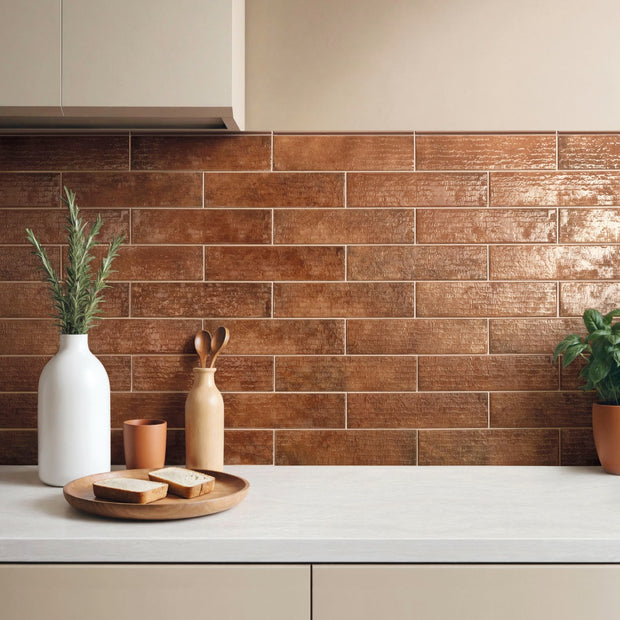 Inciso Brick Earth 7.5x30cm, porcelain wall tile at Irwin Tiles