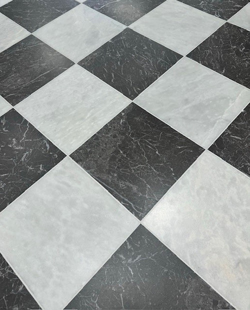 Avalon & Iris Black Marble Honed Checkerboard 30.5x30.5cm, natural stone floor tile at Irwin Tiles