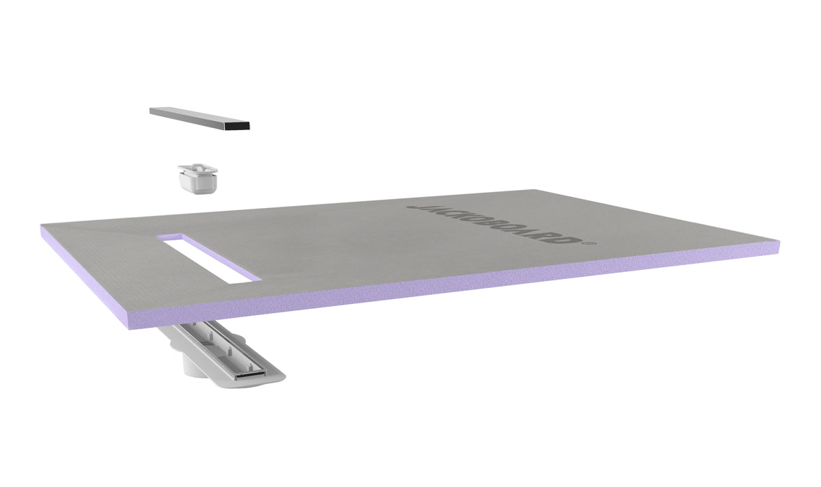 Jackoboard Aqua Line Easy Shower Base (Linear Drain) 900x900x30mm w / Hor. Drain, shower base at Irwin Tiles, view 6