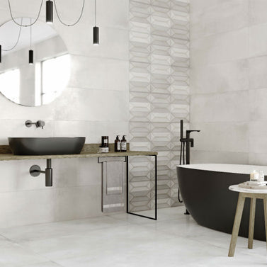 Kara Cold Decor 33 x 90cm, white matt tile at Irwin Tiles