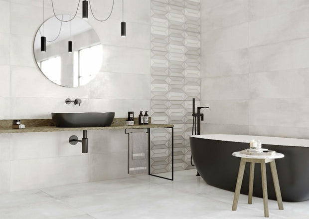 Kara Cold Decor 33 x 90cm, white matt tile at Irwin Tiles