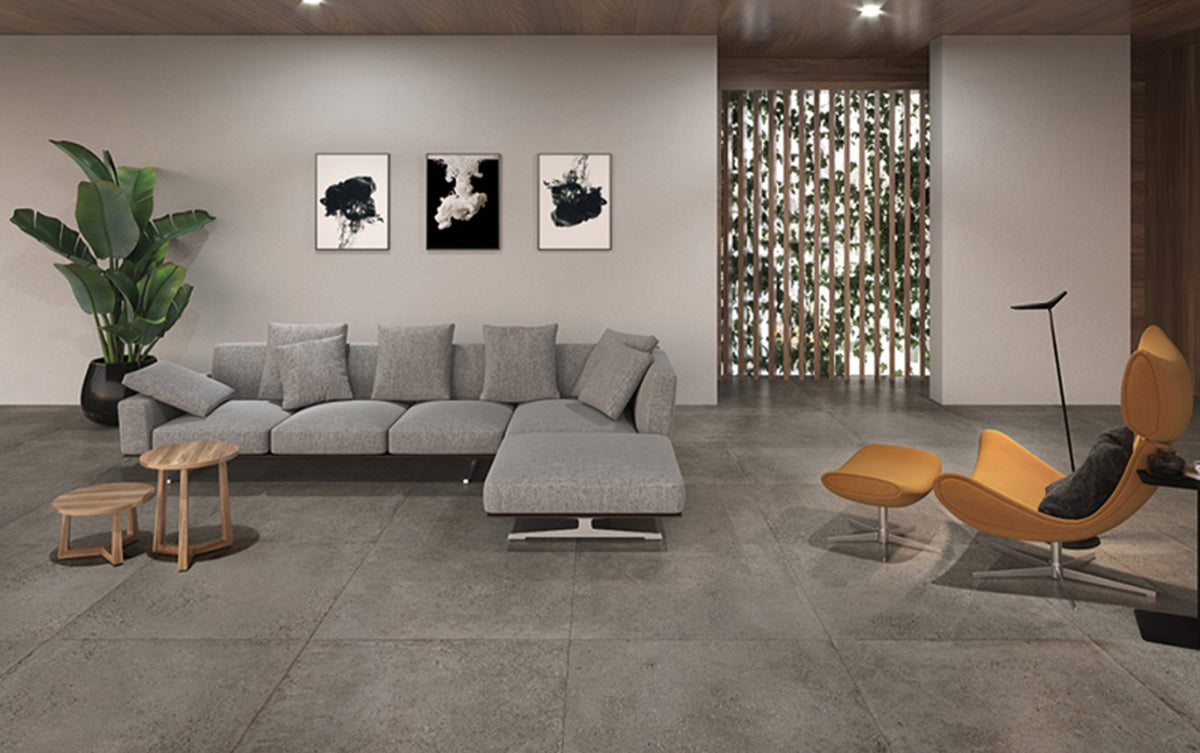 Koncrete Cenere 100 x 100cm, grey matt tile at Irwin Tiles