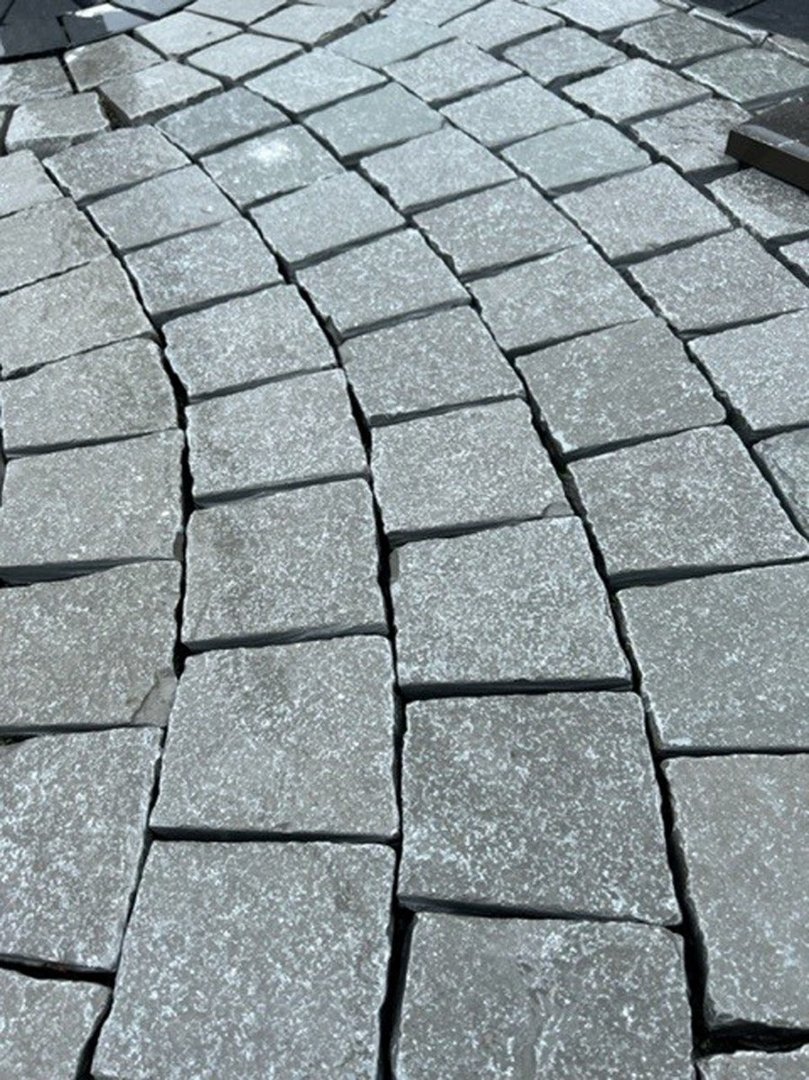 Kota Blue Limestone Cobbles 10x10cm, natural stone paving at Irwin Tiles