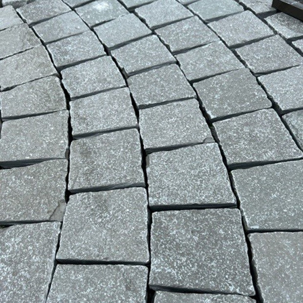 Kota Blue Limestone Cobbles 10x10cm, natural stone paving at Irwin Tiles