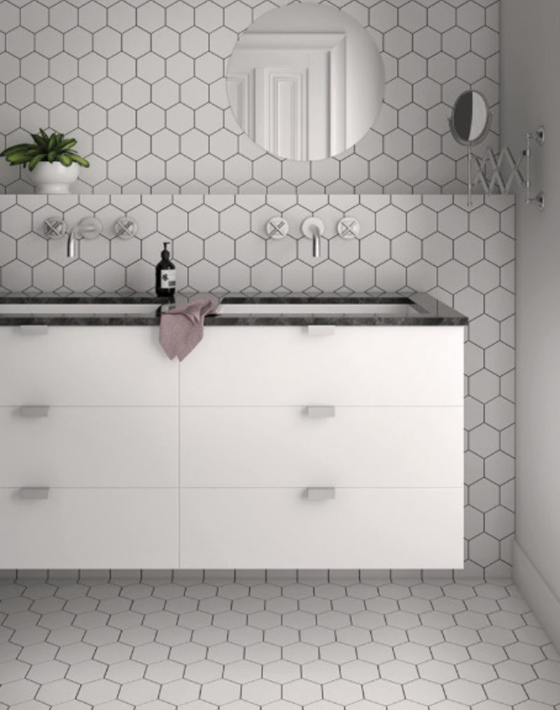 Kromatica Hex White 11.6 x 10.1cm, matt tile at Irwin Tiles