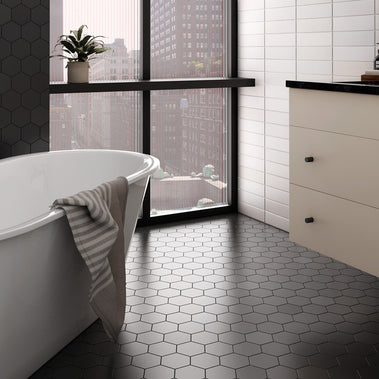 Kromatica Hex Black 11.6 x 10.1cm, matt tile at Irwin Tiles