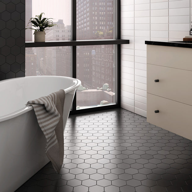 Kromatica Hex Black 11.6 x 10.1cm, matt tile at Irwin Tiles