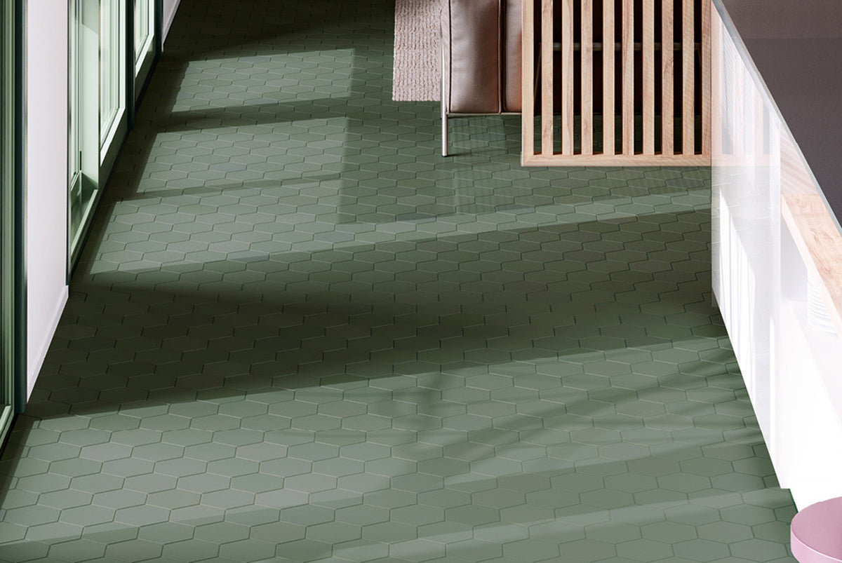 Kromatica Hex Green 11.6 x 10.1cm, matt tile at Irwin Tiles