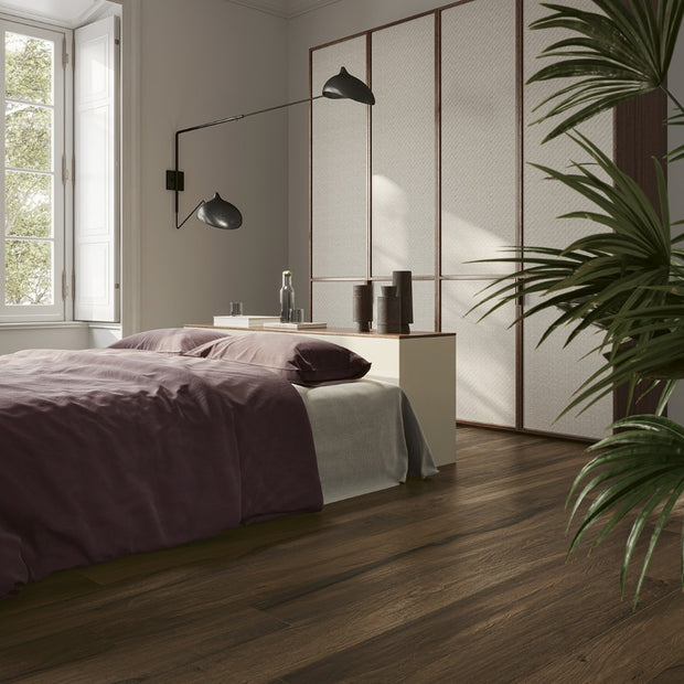 Leccio Verniciato 20x180cm, dark wood effect tile at Irwin Tiles
