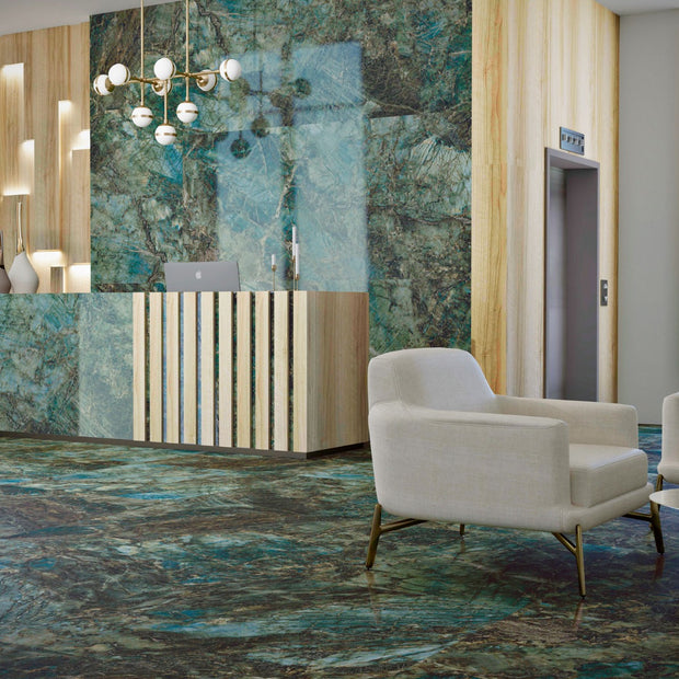 Lemurian Pulido 120 x 120cm, green gloss tile at Irwin Tiles