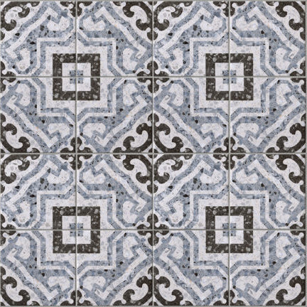 Lido Blue Pattern Tile 20 x 20cm, matt porcelain tile for feature walls at Irwin Tiles
