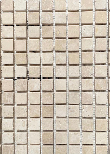 Light Travertine Tumbled Mosaic 30 x 30cm, beige floor tile at Irwin Tiles