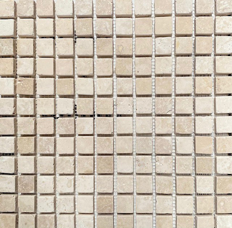 Light Travertine Tumbled Mosaic 30 x 30cm, beige floor tile at Irwin Tiles