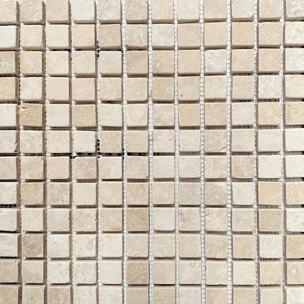 Light Travertine Tumbled Mosaic 30 x 30cm, beige floor tile at Irwin Tiles