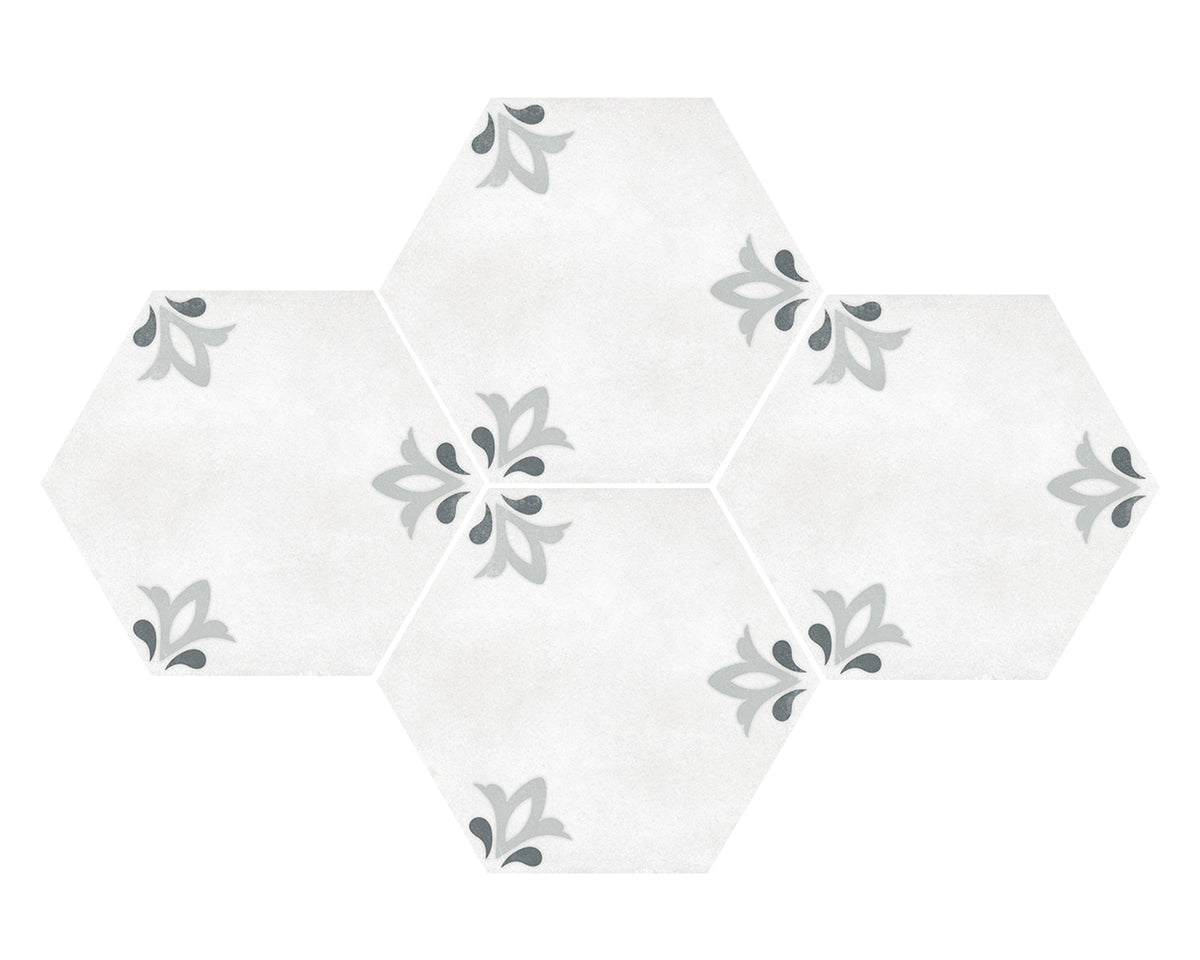 Hex Lily White 25x22cm, matt porcelain tile for feature walls at Irwin Tiles