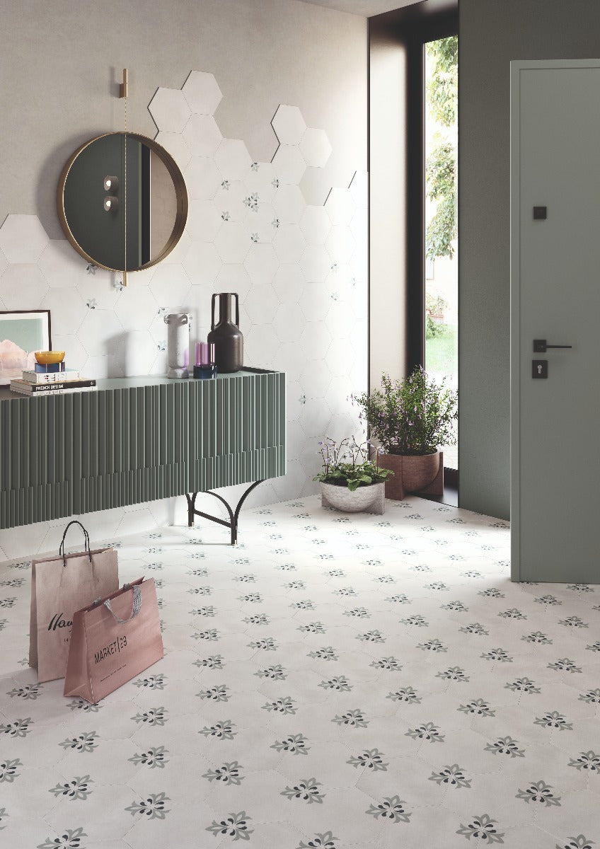 Hex Lily White 25x22cm, tile from Irwin Tiles, Co. Monaghan