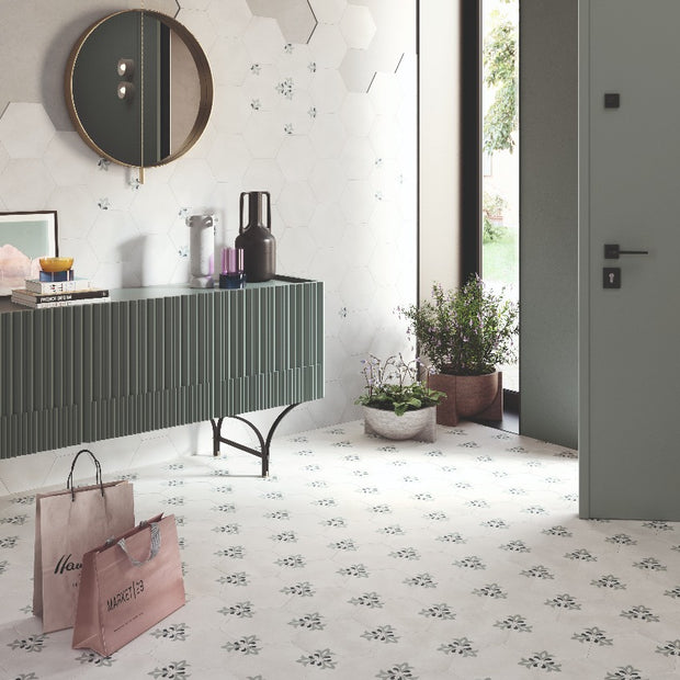Hex Lily White 25x22cm, tile from Irwin Tiles, Co. Monaghan