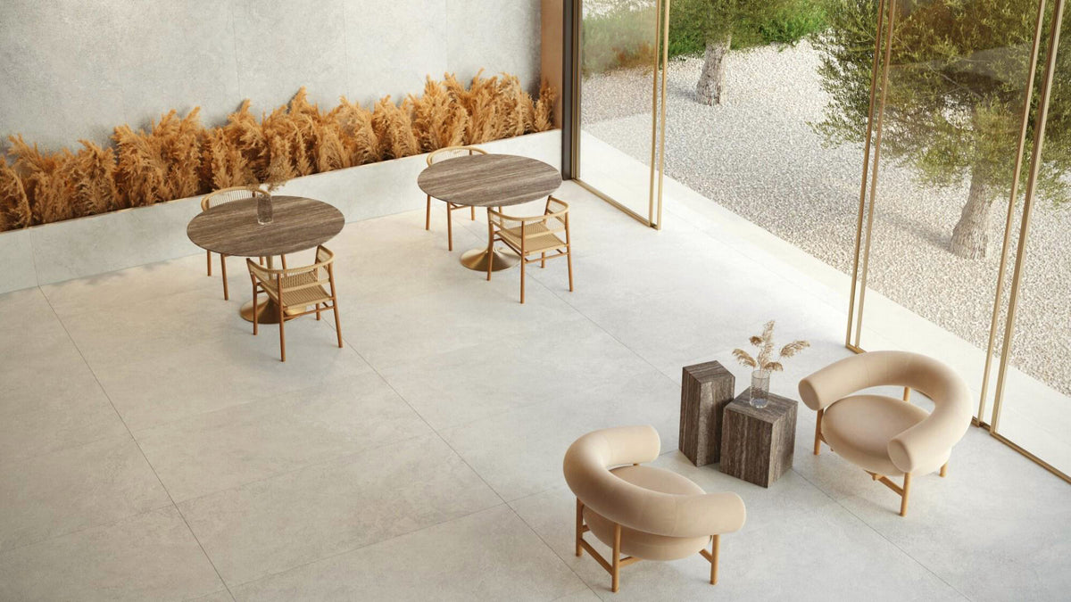 Linen Cloud 100x100cm, grey matt tile at Irwin Tiles
