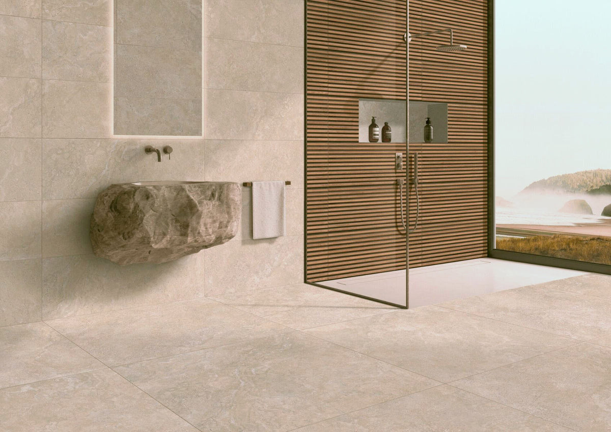 Linen Desert 100x100cm, beige tile at Irwin Tiles