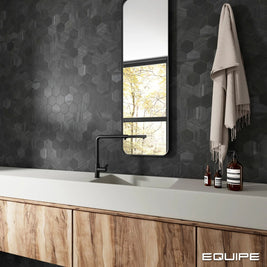 Lithos Black Hex 11.6 x 10.1cm, matt porcelain tile for bathroom and other wet floors at Irwin Tiles